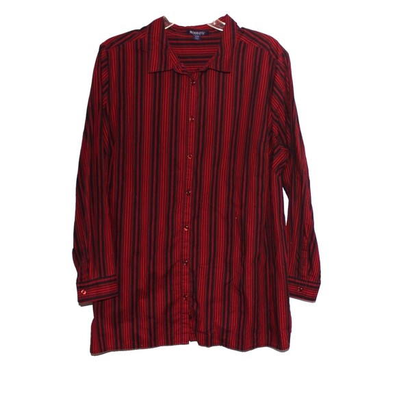 Roaman's Blouse Women's 24 Long Sleeves Red Black Stripe - Picture 1 of 5